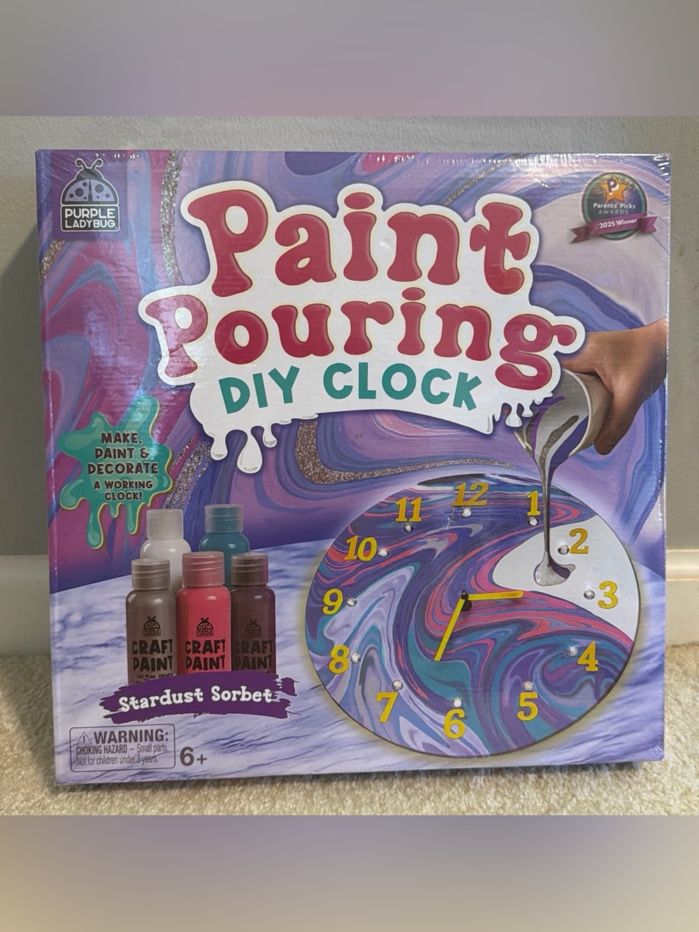 DIY Paint Pouring Clock - Stardust Sorbet New Purple LadyBug